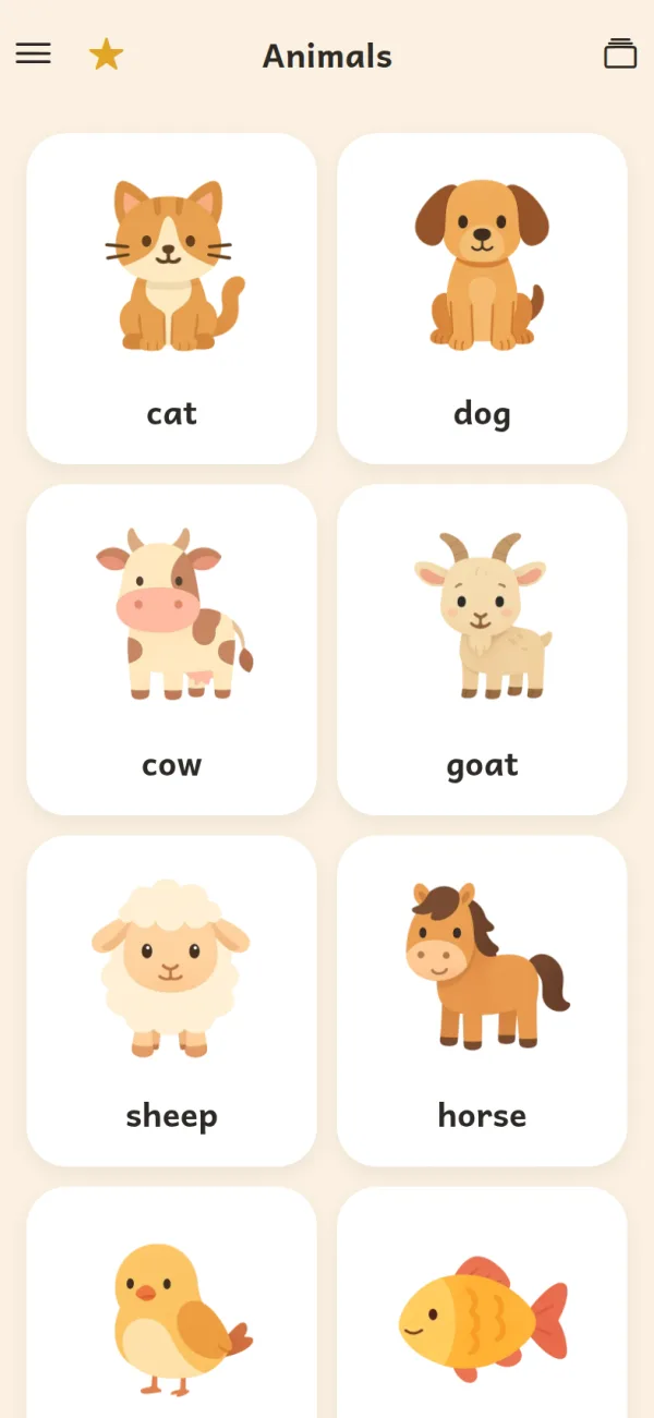 First100 in English: the Animals cards