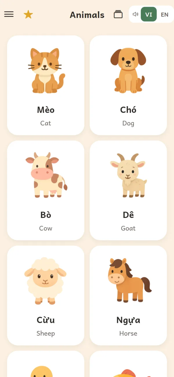 First100 in Vietnamese: the Animals cards