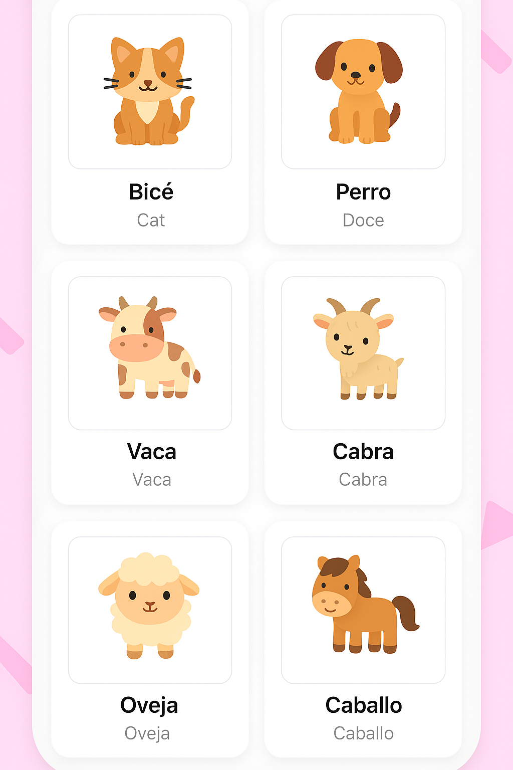 Animals preview in Spanish